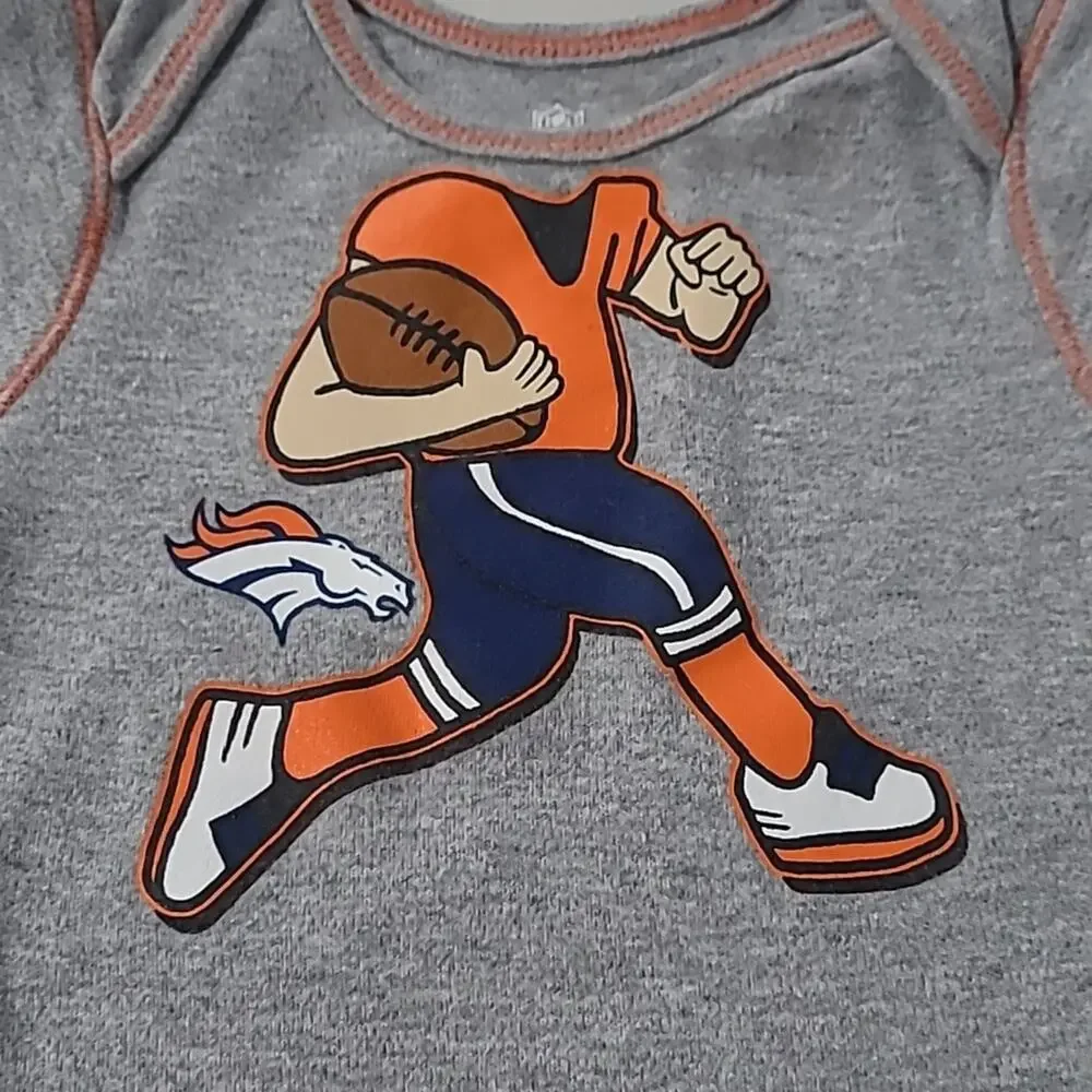 NFL Team Apparel SZ 6/9M Denver Broncos One Piece Bodysuit Football Player Grey